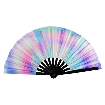 33cm Large Folding Hand Rave Fan Chinease/Japanese Gradient Colorful Reflective Foldable Fan Music Festival Fan Dance Fan Gifts