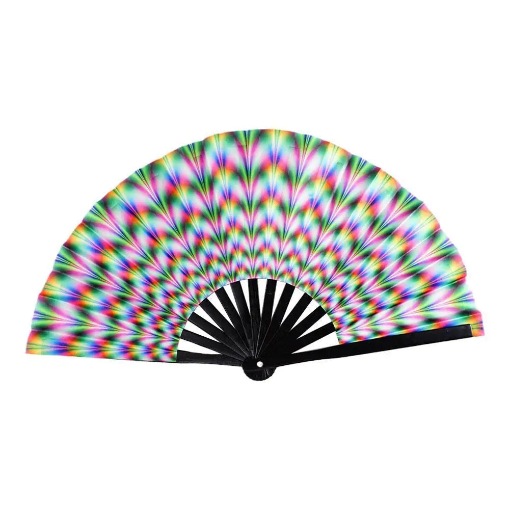 33cm Large Folding Hand Rave Fan Chinease/Japanese Gradient Colorful Reflective Foldable Fan Music Festival Fan Dance Fan Gifts