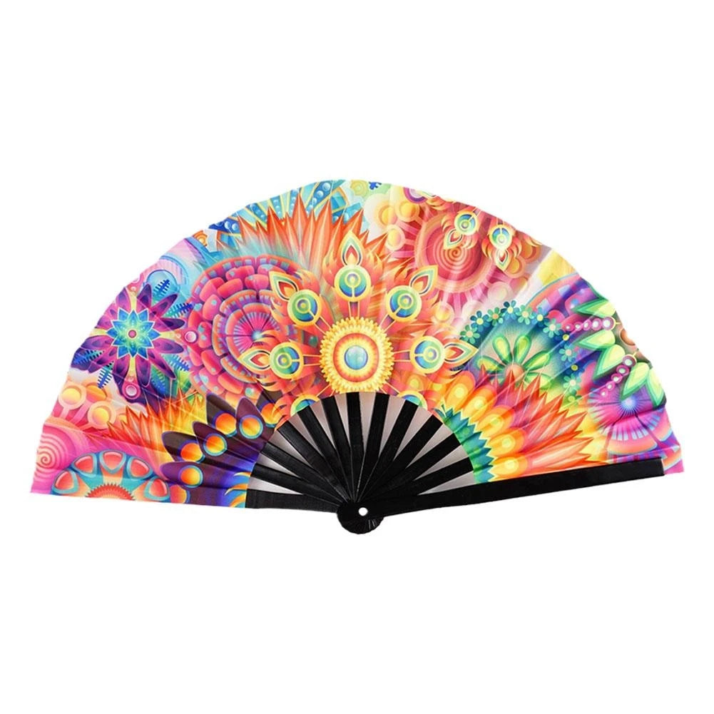 33cm Large Folding Hand Rave Fan Chinease/Japanese Gradient Colorful Reflective Foldable Fan Music Festival Fan Dance Fan Gifts