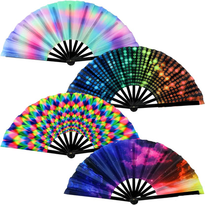 33cm Large Folding Hand Rave Fan Chinease/Japanese Gradient Colorful Reflective Foldable Fan Music Festival Fan Dance Fan Gifts