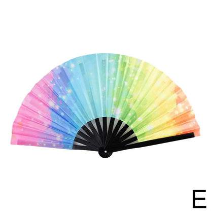 33cm Large Folding Hand Rave Fan Chinease/Japanese Gradient Colorful Reflective Foldable Fan Music Festival Fan Dance Fan Gifts