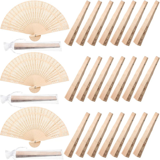 Folding Hand Fans Engraved Elegant Wood  With Bags Tassels