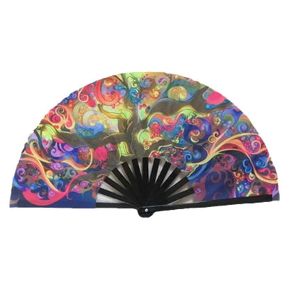 33cm Large Folding Hand Rave Fan Chinease/Japanese Gradient Colorful Reflective Foldable Fan Music Festival Fan Dance Fan Gifts